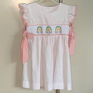 Stitchy Fish Rainbow Smocked Dress 4T Pink Polka Dot Easter